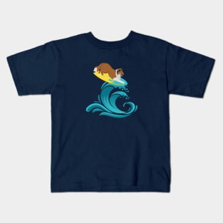 Rough Collie Dog on Surf Board on Summer Sea Wave Kids T-Shirt